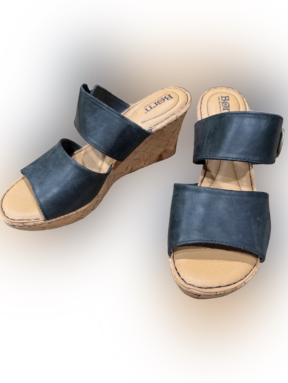 Born Black Double-Band Cork Wedge Sandals